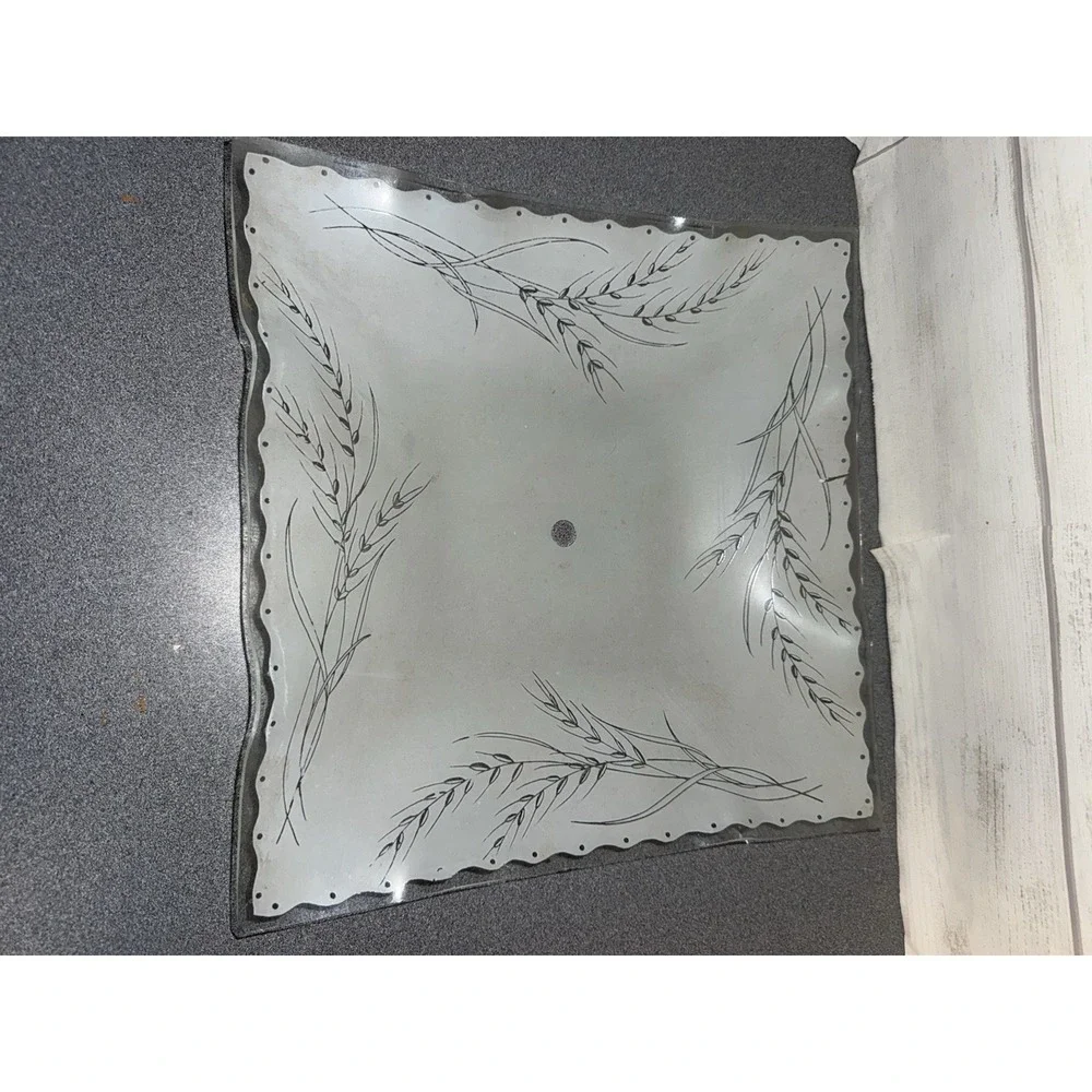 Vintage Wheat  Scroll Pattern Ceiling Light Shade Cover Square Glass White Mcm